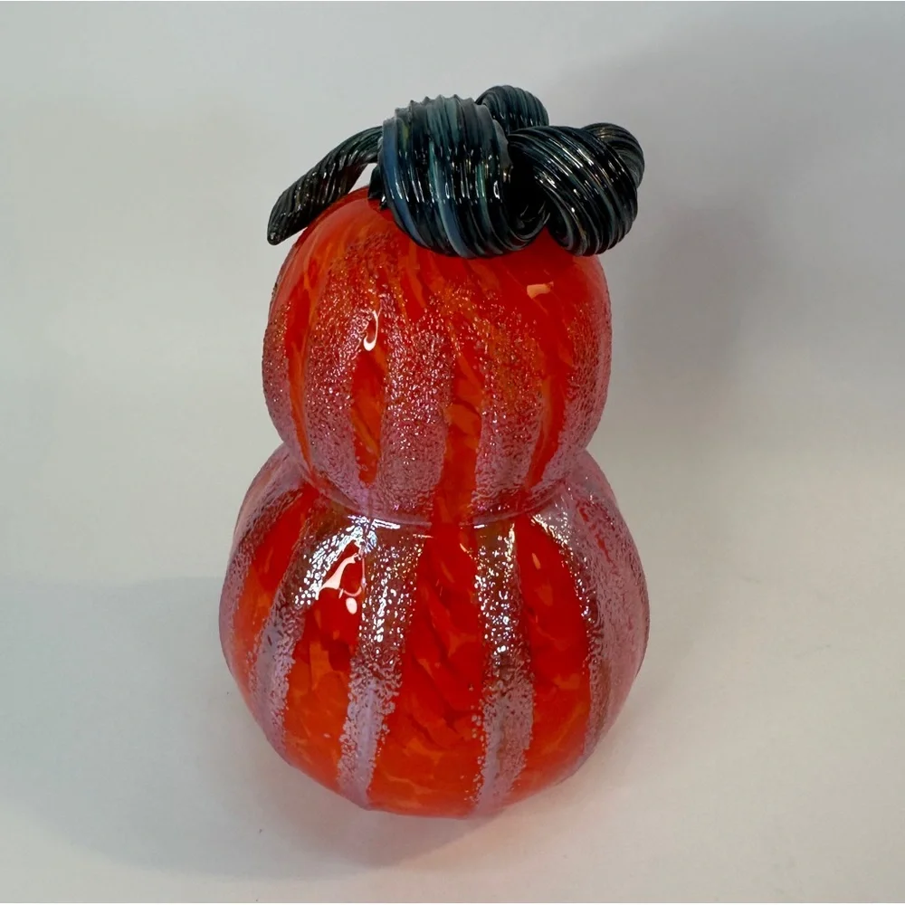 Beautiful Hand Blown‎ Glasss Pumpkin Gourd Orange Shimmer Iridescent